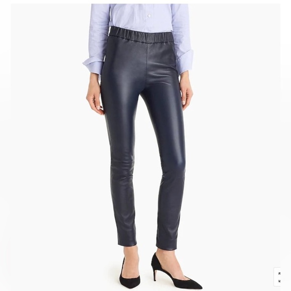 JCREW COLLECTION navy leather leggings size 8 - Picture 1 of 6